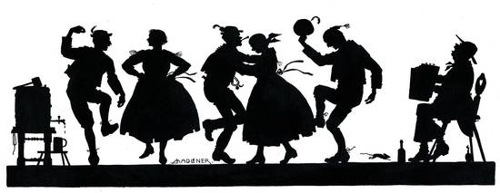 tanzende Figuren als Scherenschnitt