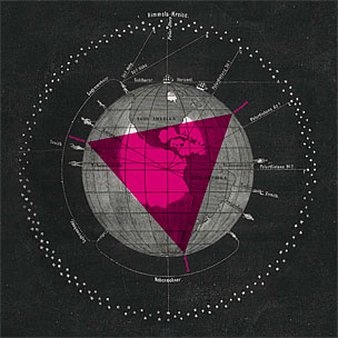 Grafik mit Weltkugel und verschiedenen Koordinaten - weiß auf schwarzem Hintergrund