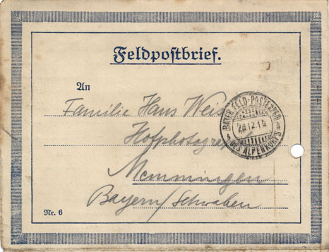 alter Briefumschlag mit dem Aufdruck Feldpostbrief